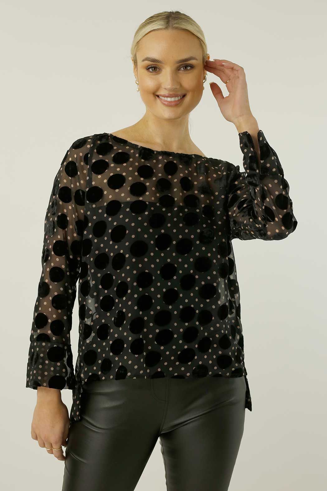 Black Spot Velvet Raglan Top - FINAL SALE