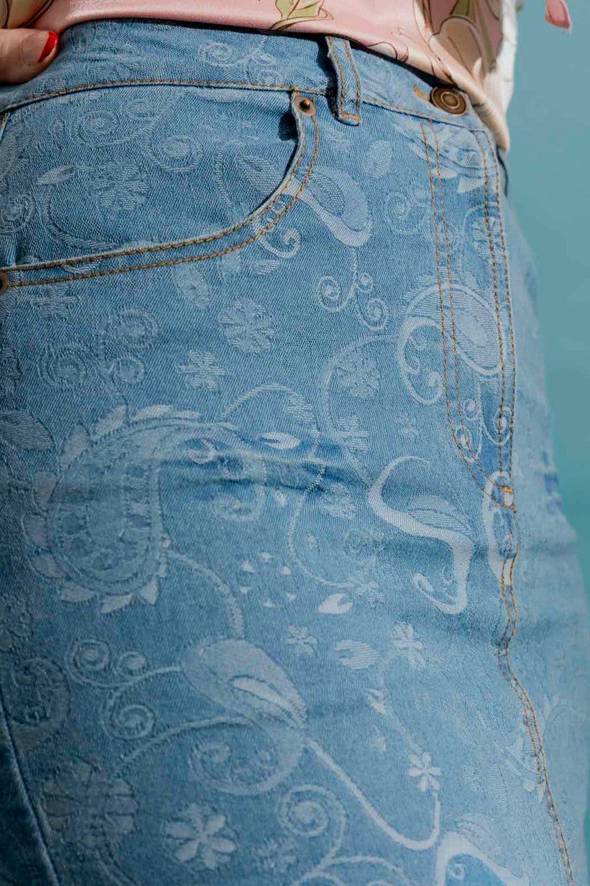 Light Paisley Denim Skirt