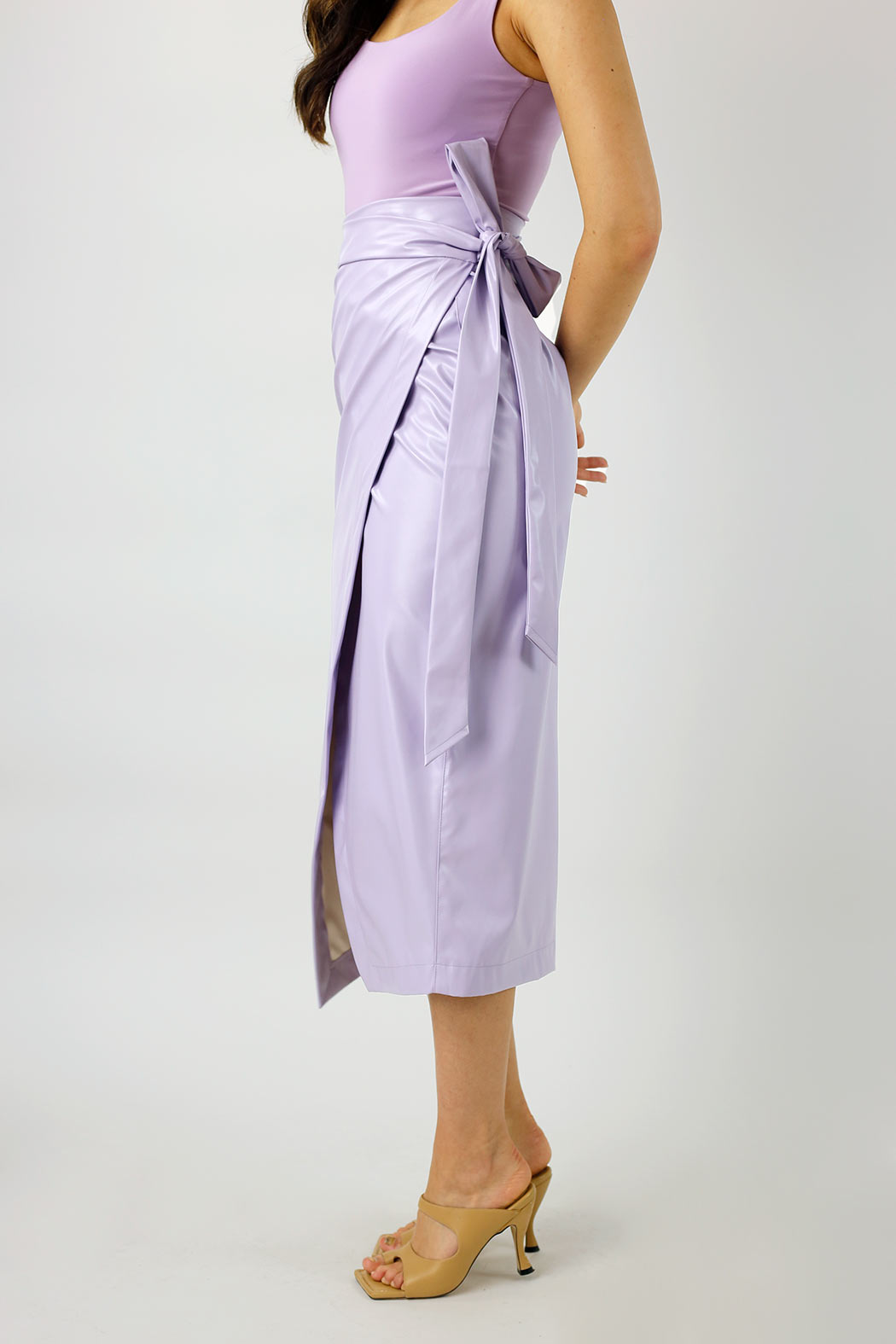 Lilac Vegan Leather Wrap Skirt - FINAL SALE