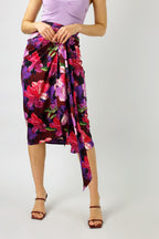 Magenta Tropical Silky Wrap Skirt - Final Sale