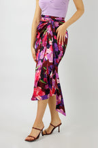Magenta Tropical Silky Wrap Skirt - Final Sale