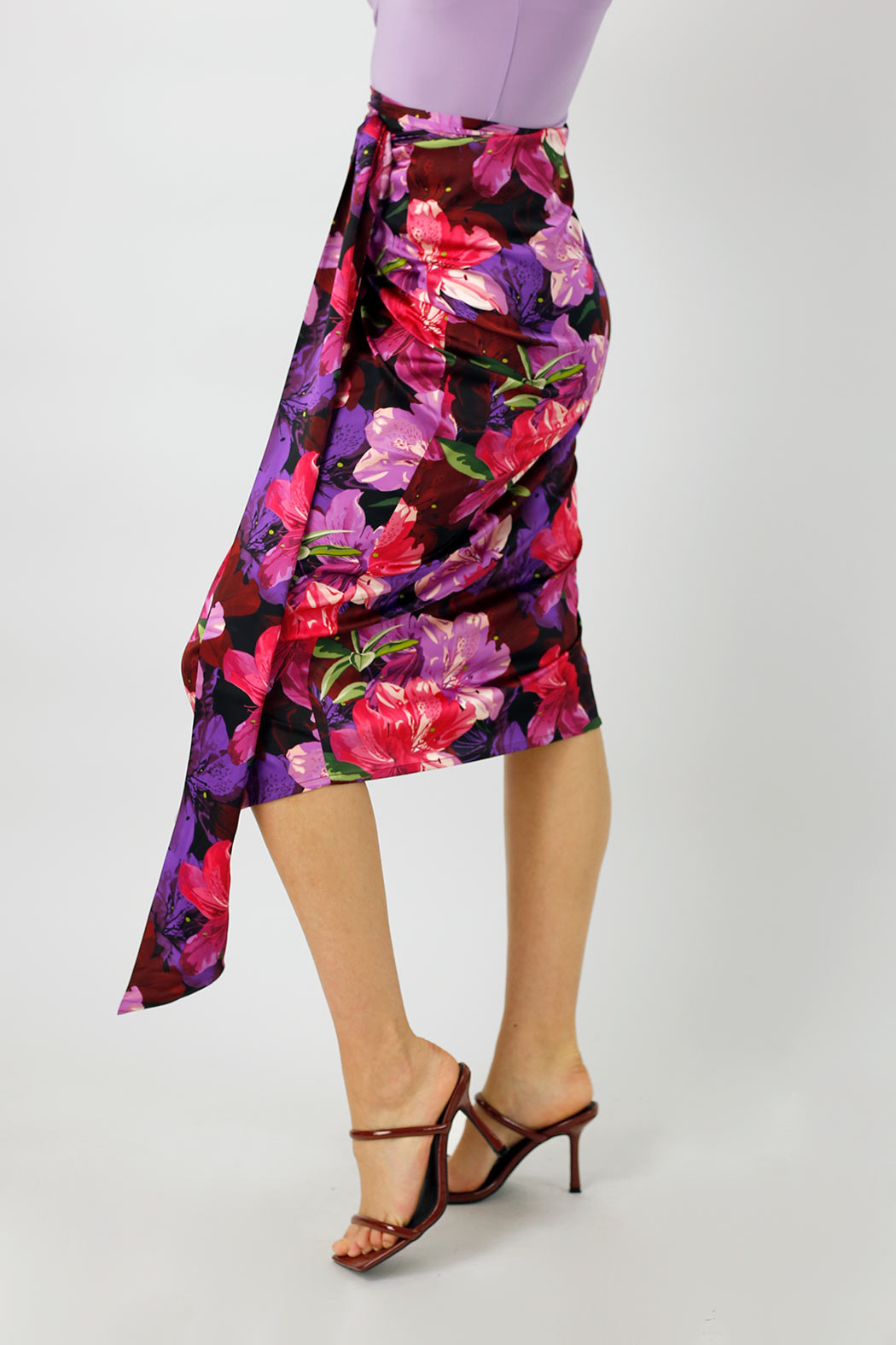 Magenta Tropical Silky Wrap Skirt - Final Sale