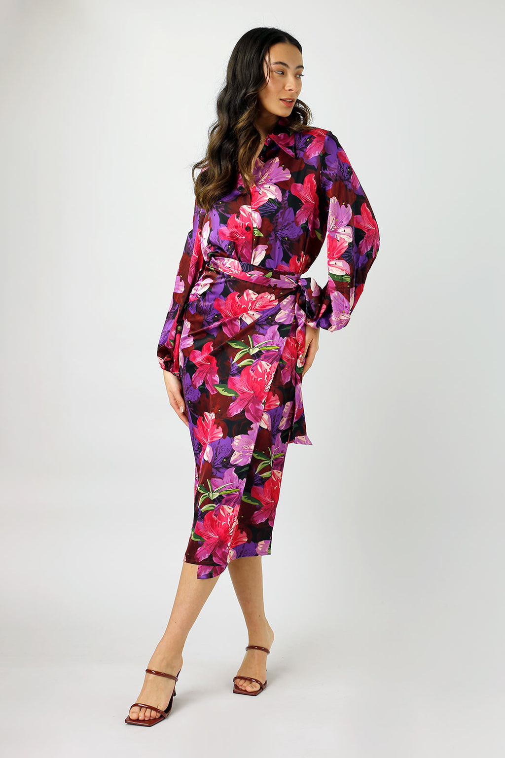 Magenta Tropical Silky Wrap Skirt - Final Sale