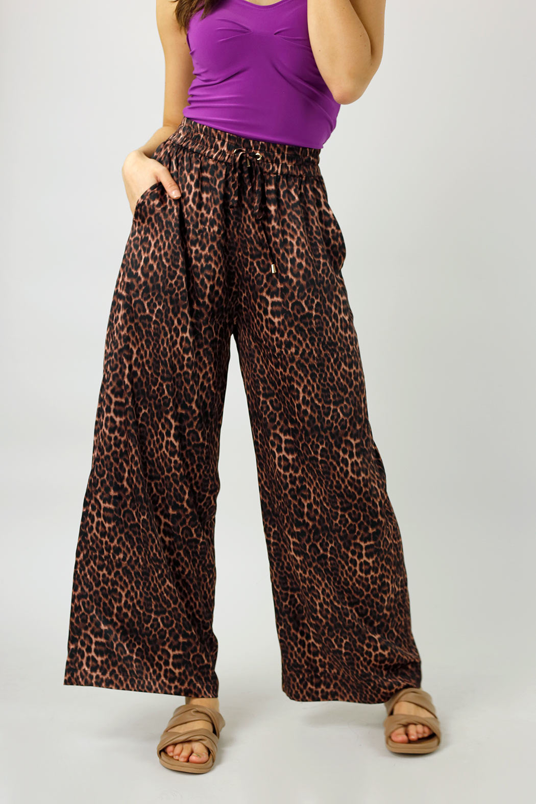 Brown Leopard Silky Long Culotte - Final Sale