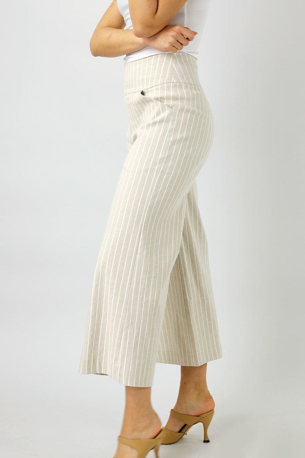 Beige And White Bengaline Jet Culotte - Final Sale