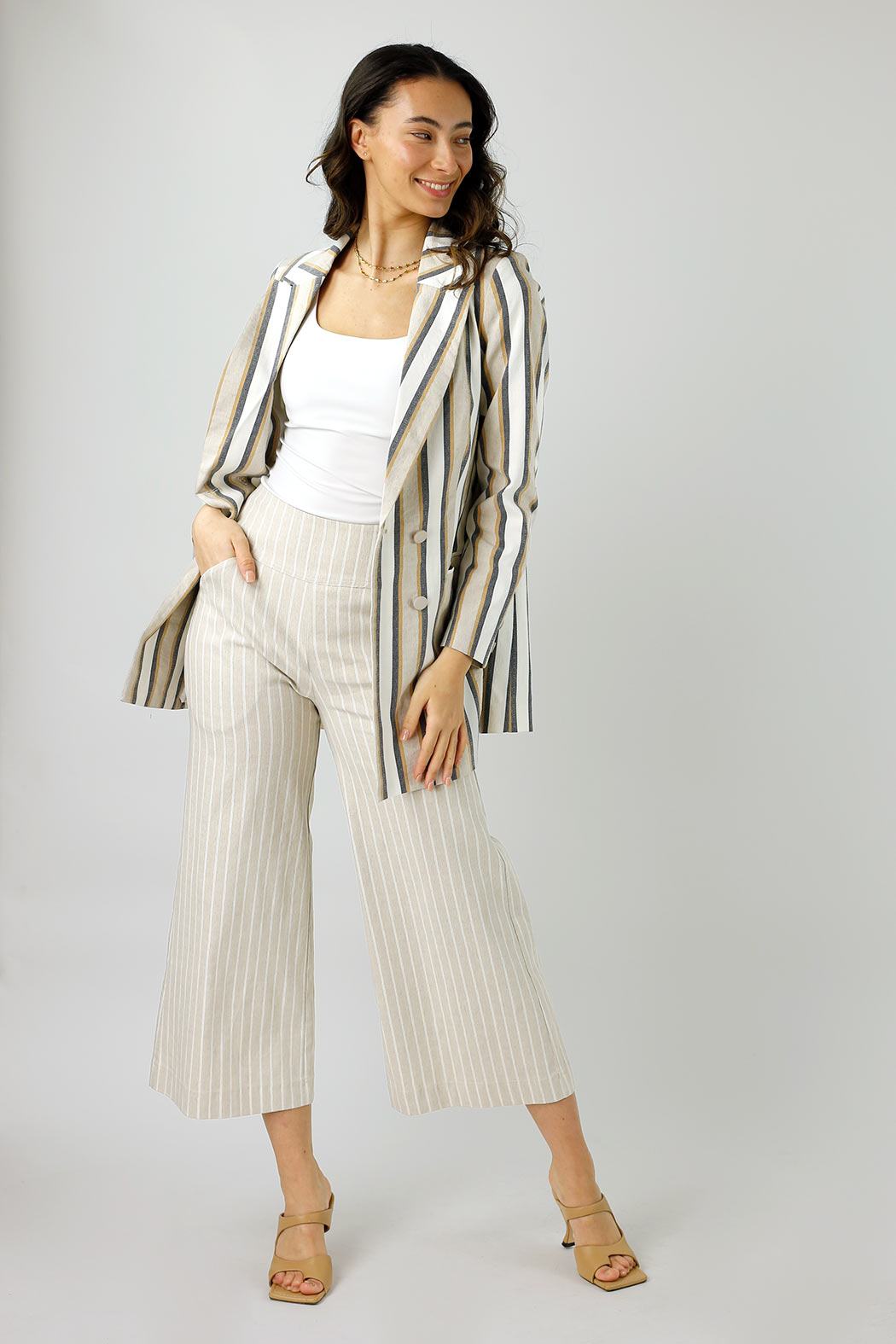 Beige And White Bengaline Jet Culotte - Final Sale