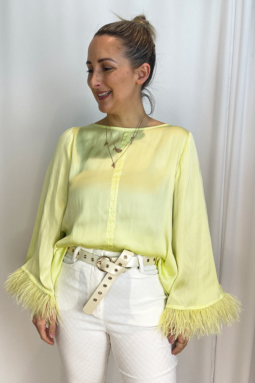 Chartreuse Silky Feather Top - Final Sale