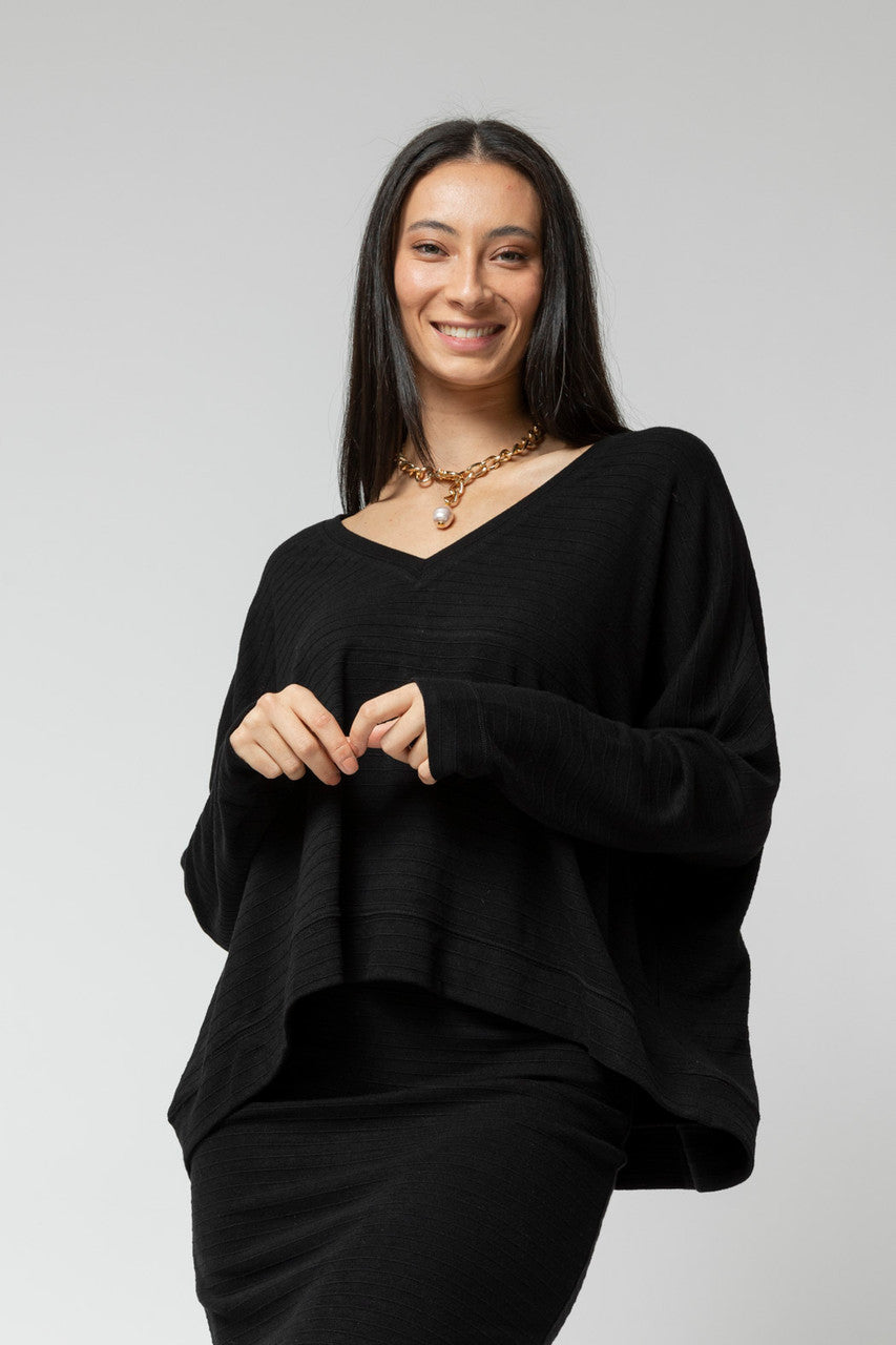 Black Ava V Neck Jumper