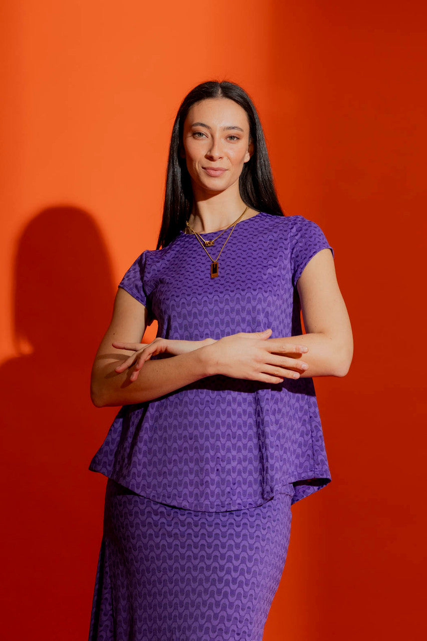 Purple Wave Bell Cap Sleeve Top