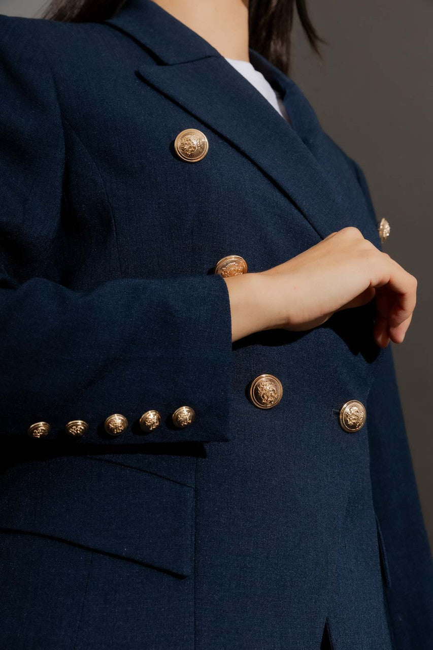 Navy Textured Sisca Midi Blazer