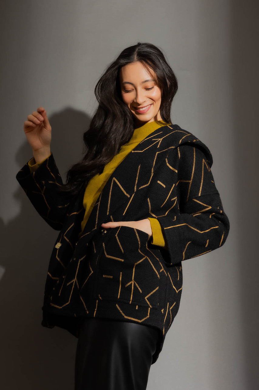 Black/Gold Hooded Coat