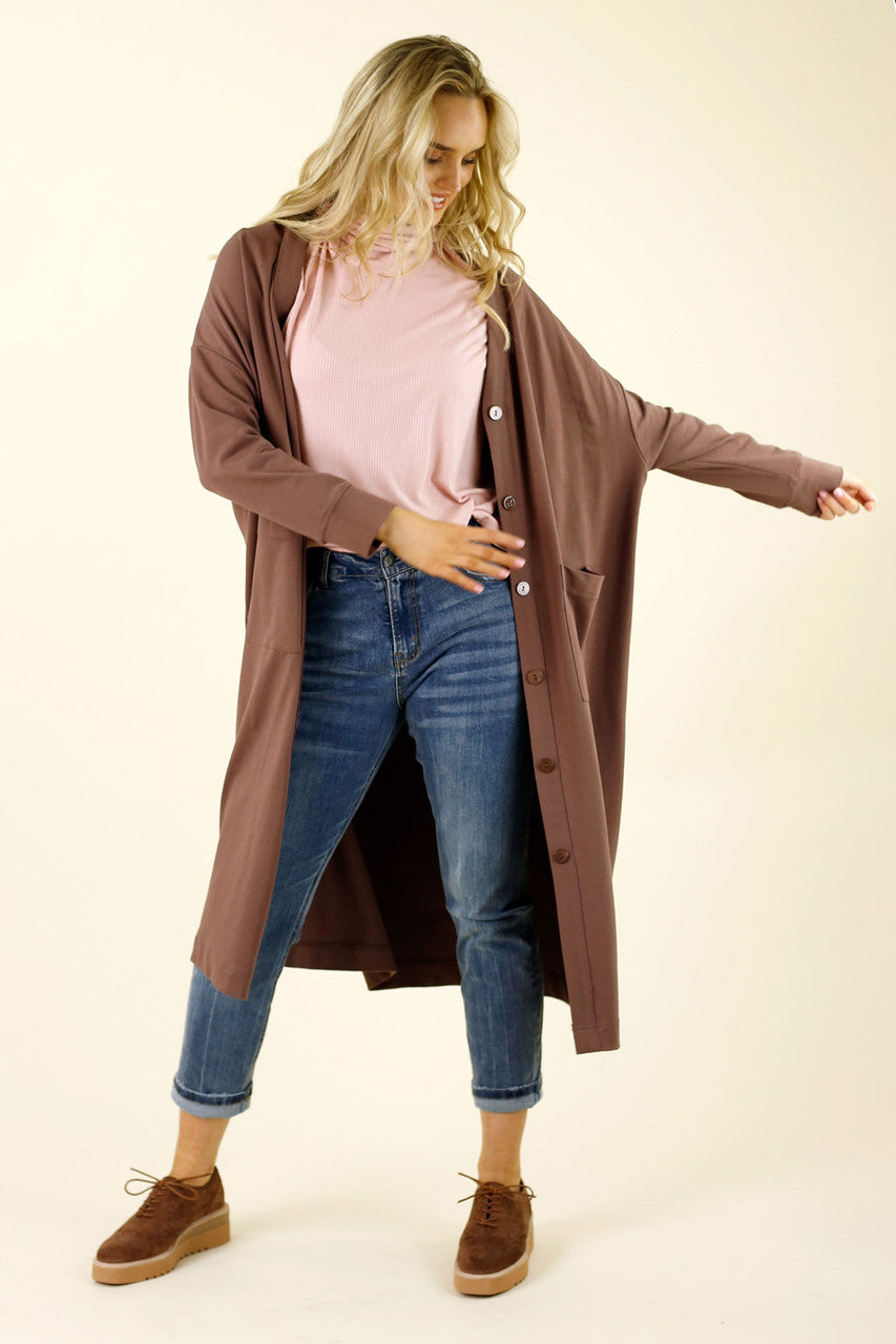 Dusty Mauve Cotton Maxi Cardigan - SALE