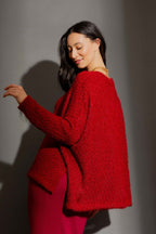 Burgundy Fluffy V Neck Jumper