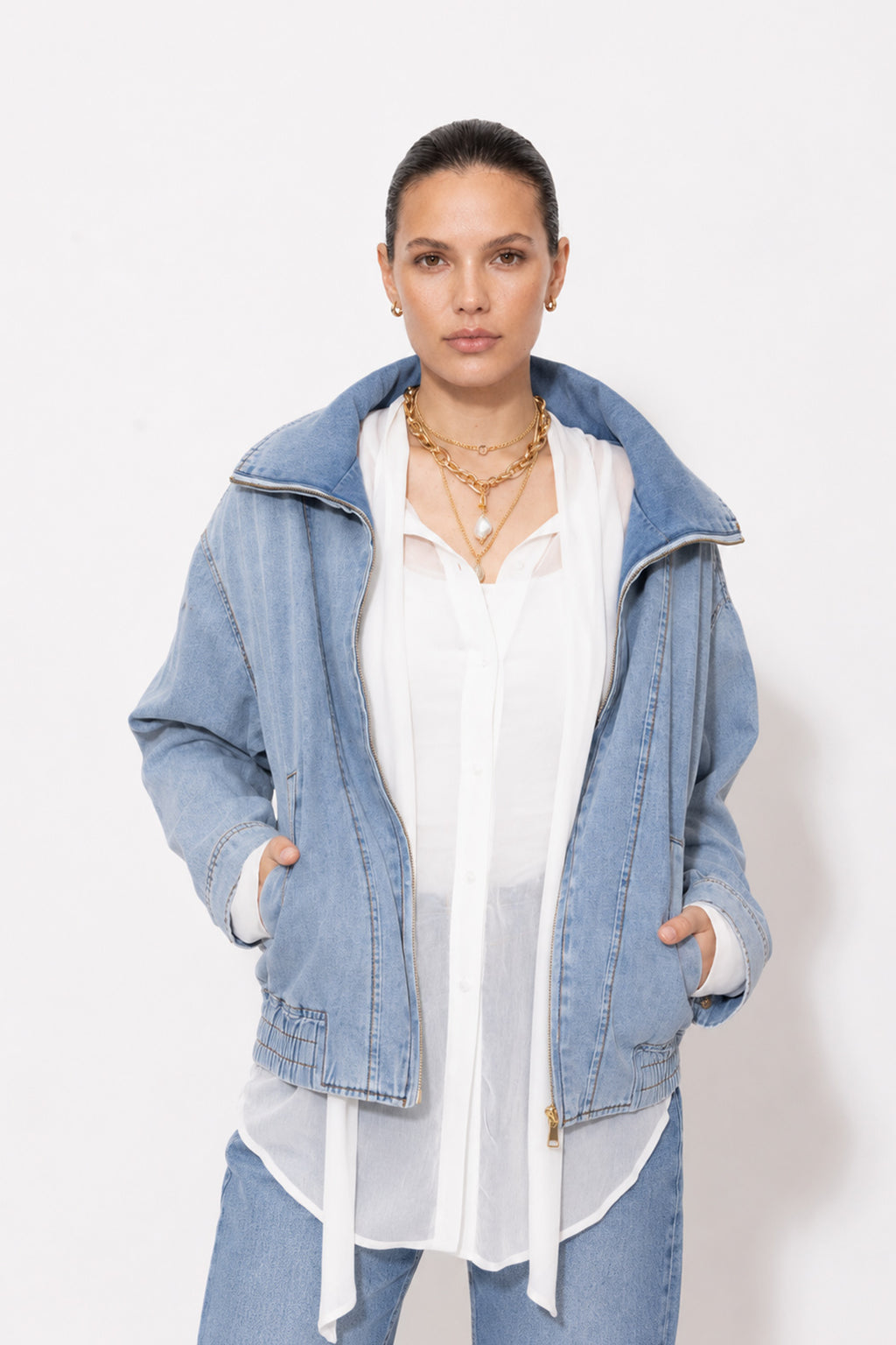 Light Denim Bomber Jacket