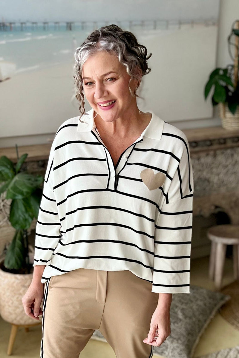 White Stripe Polo Top
