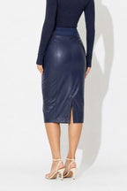 Navy Faux Leather Midi Miracle Skirt