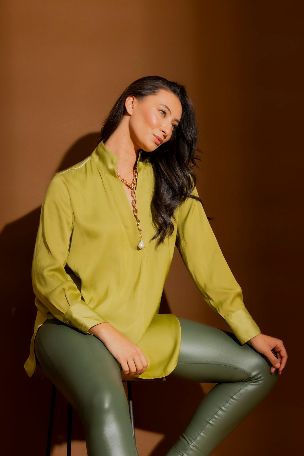 Chartreuse Piped Blogger Shirt