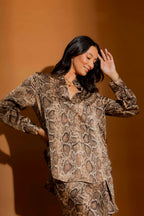 Brown Snake Silky Tuck Sleeve Blogger Shirt Brown Snake