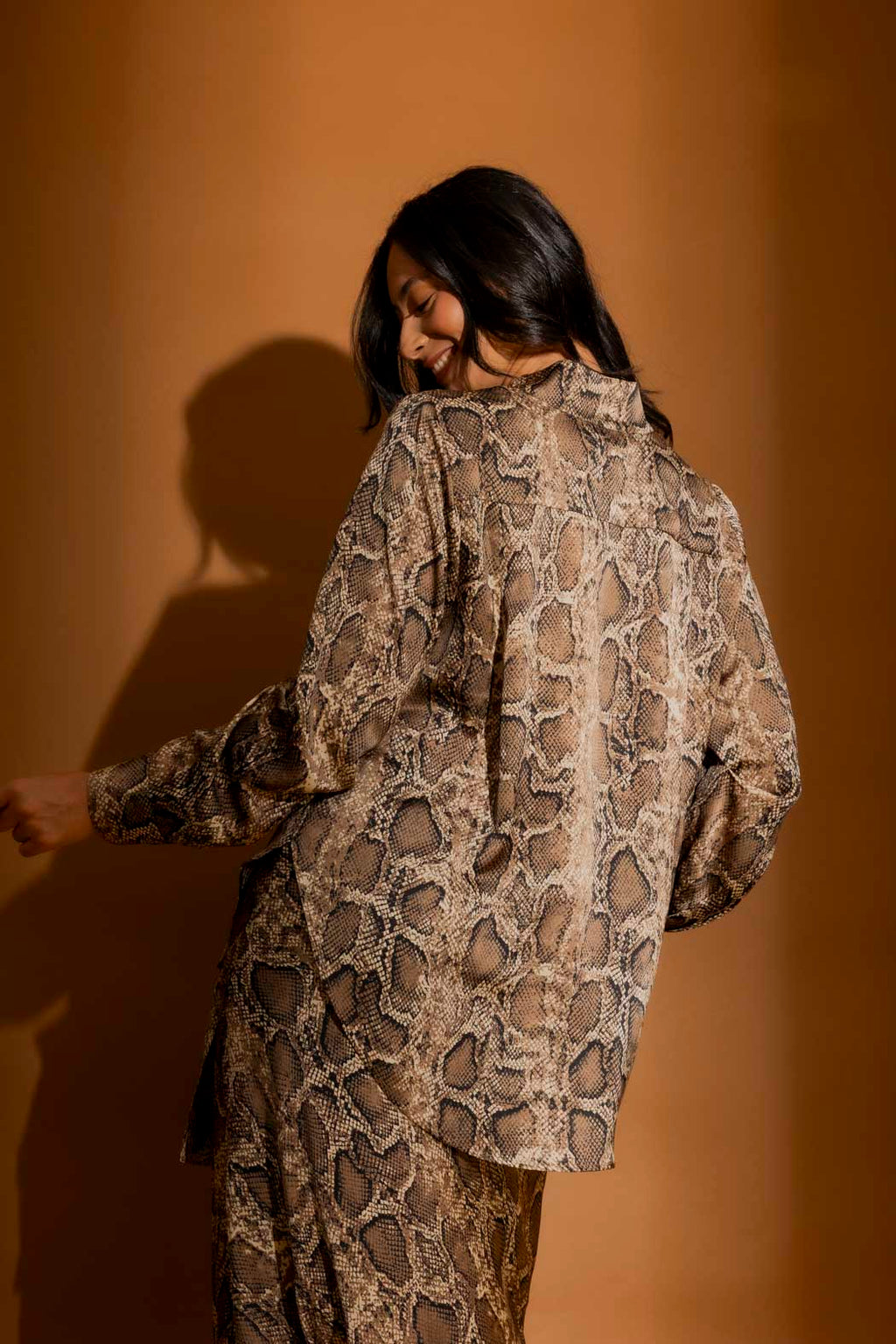Brown Snake Silky Tuck Sleeve Blogger Shirt Brown Snake
