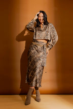 Brown Snake Silky Bias Belted Skirt Brown Snake