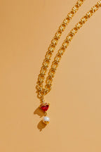 Red Heart Pearl Necklace