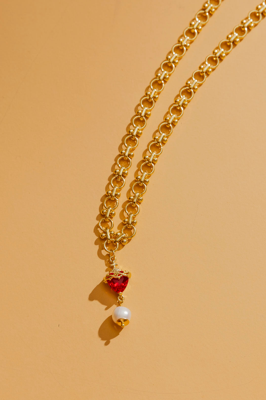 Red Heart Pearl Necklace O/S
