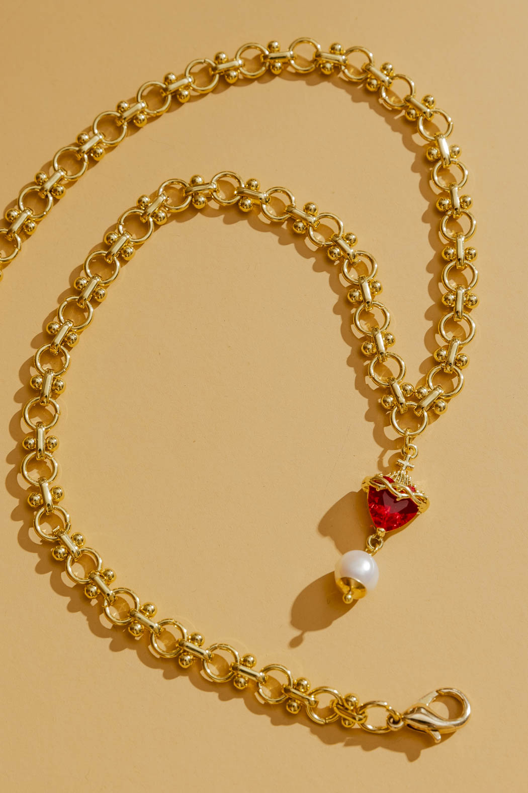 Red Heart Pearl Necklace O/S
