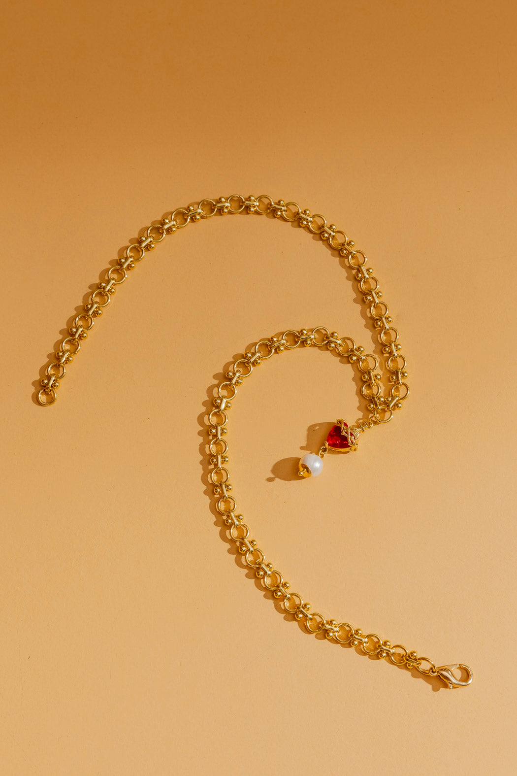 Red Heart Pearl Necklace O/S