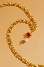 Red Heart Pearl Necklace