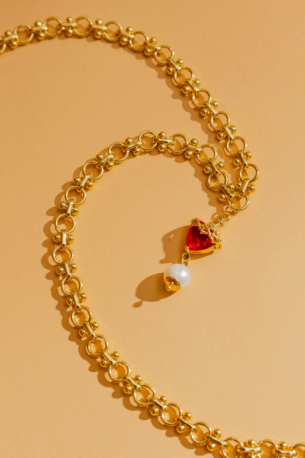 Red Heart Pearl Necklace O/S