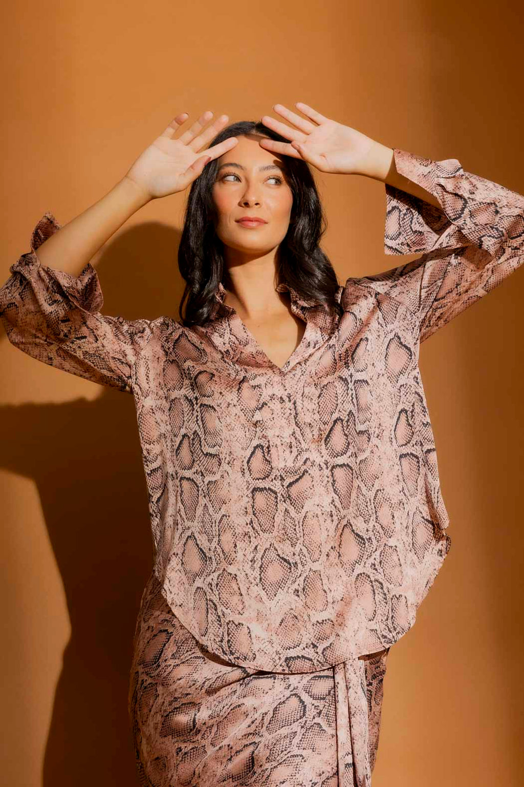 Pink Snake Silky Tuck Sleeve Blogger Shirt Pink Snake