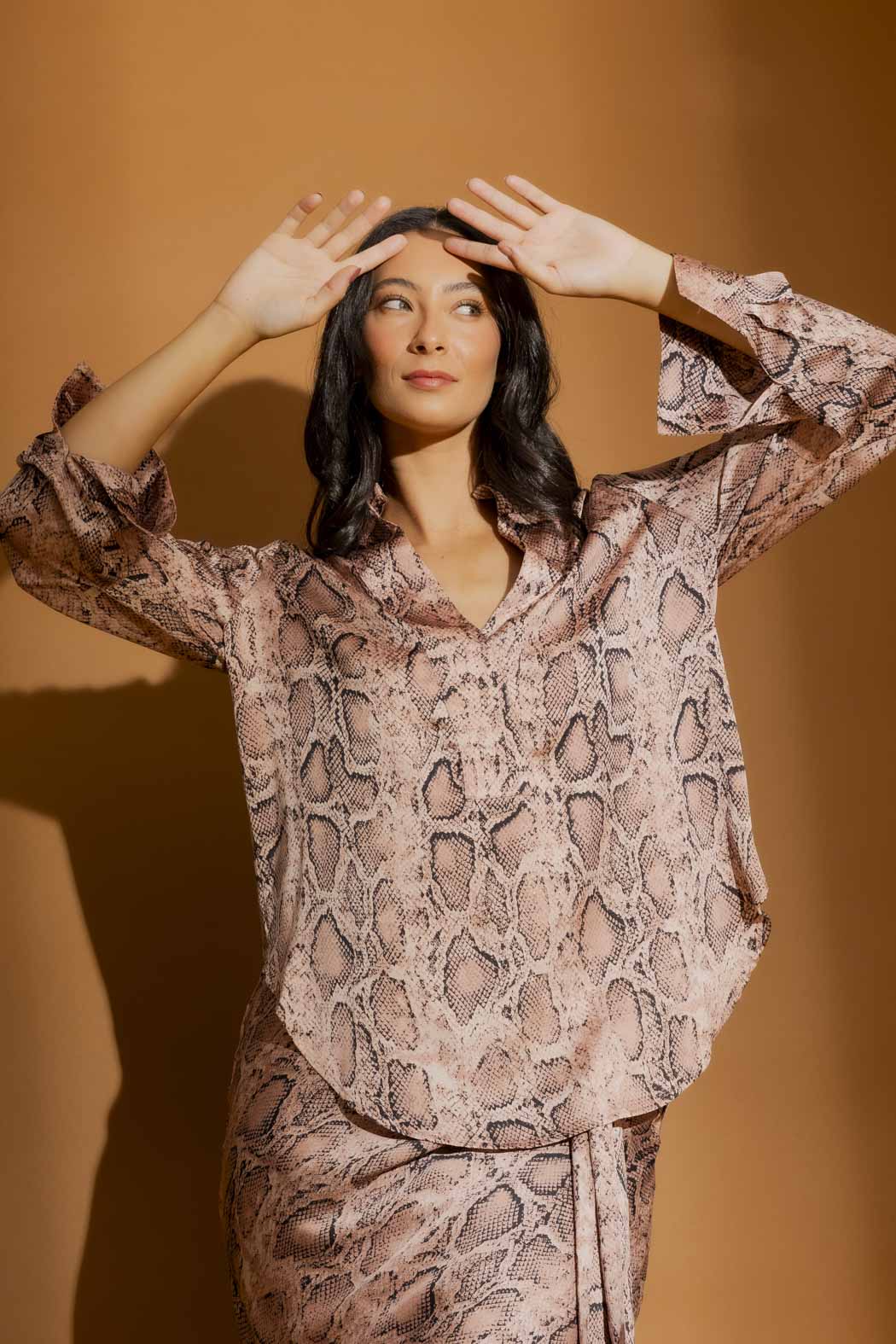 Pink Snake Silky Tuck Sleeve Blogger Shirt Pink Snake