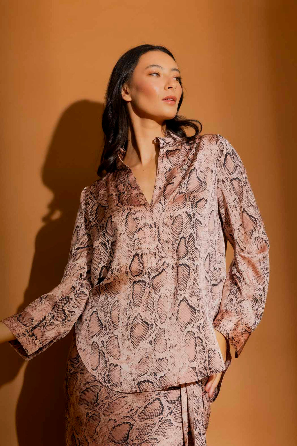 Pink Snake Silky Tuck Sleeve Blogger Shirt Pink Snake