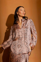 Pink Snake Silky Tuck Sleeve Blogger Shirt Pink Snake