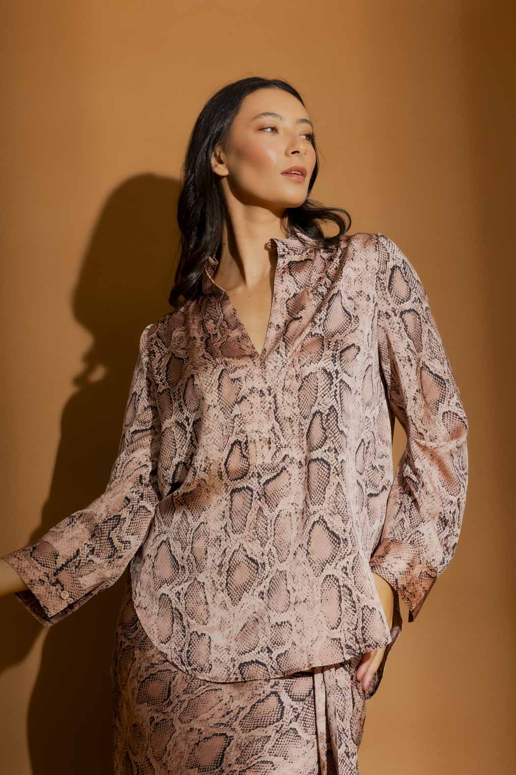 Pink Snake Silky Tuck Sleeve Blogger Shirt Pink Snake