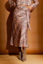 Pink Snake Bias Belted Skirt Pink Snake