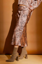 Pink Snake Bias Belted Skirt Pink Snake