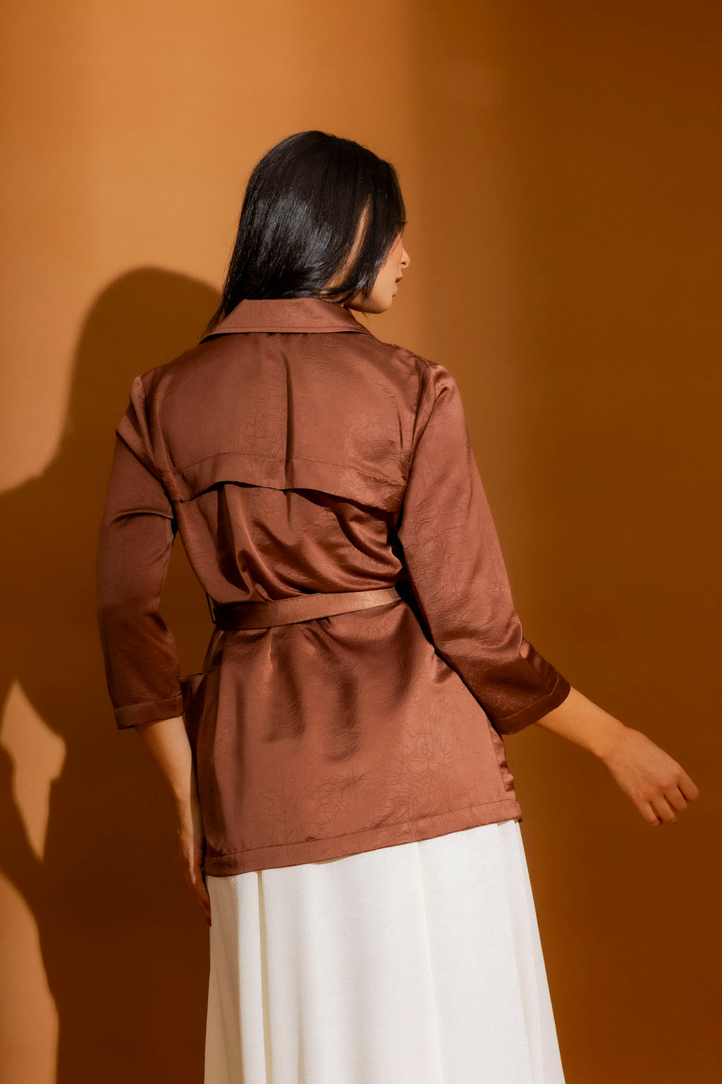 Chocolate Embossed Midi Trench