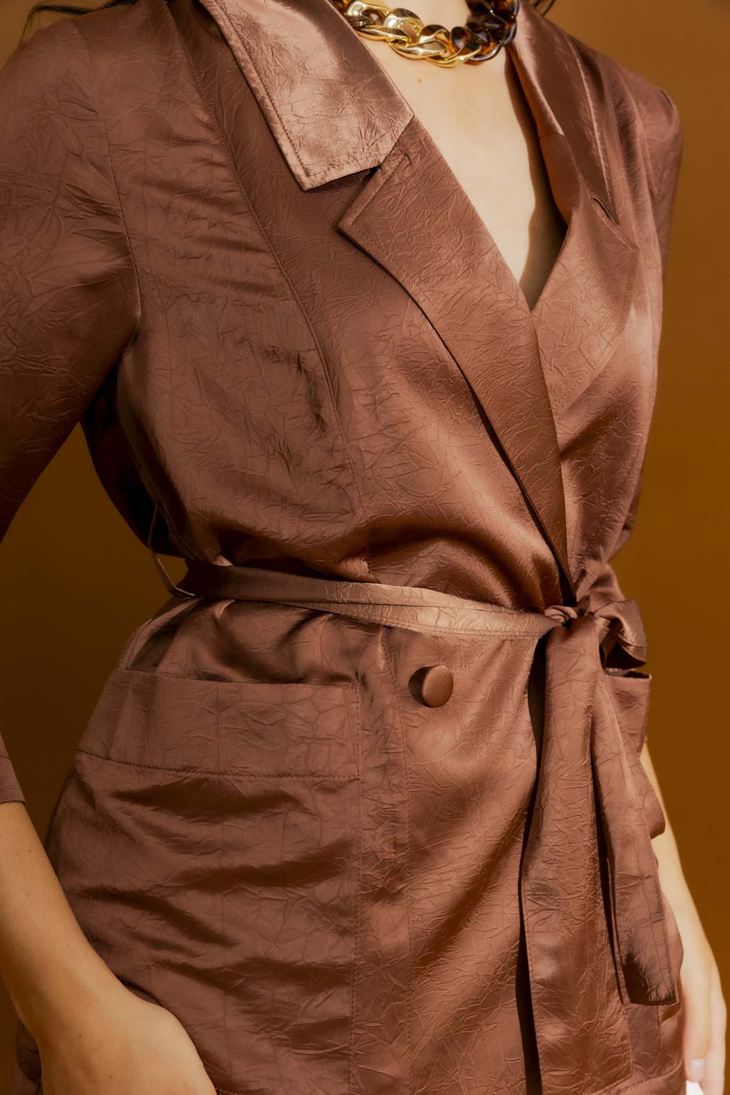 Chocolate Embossed Midi Trench