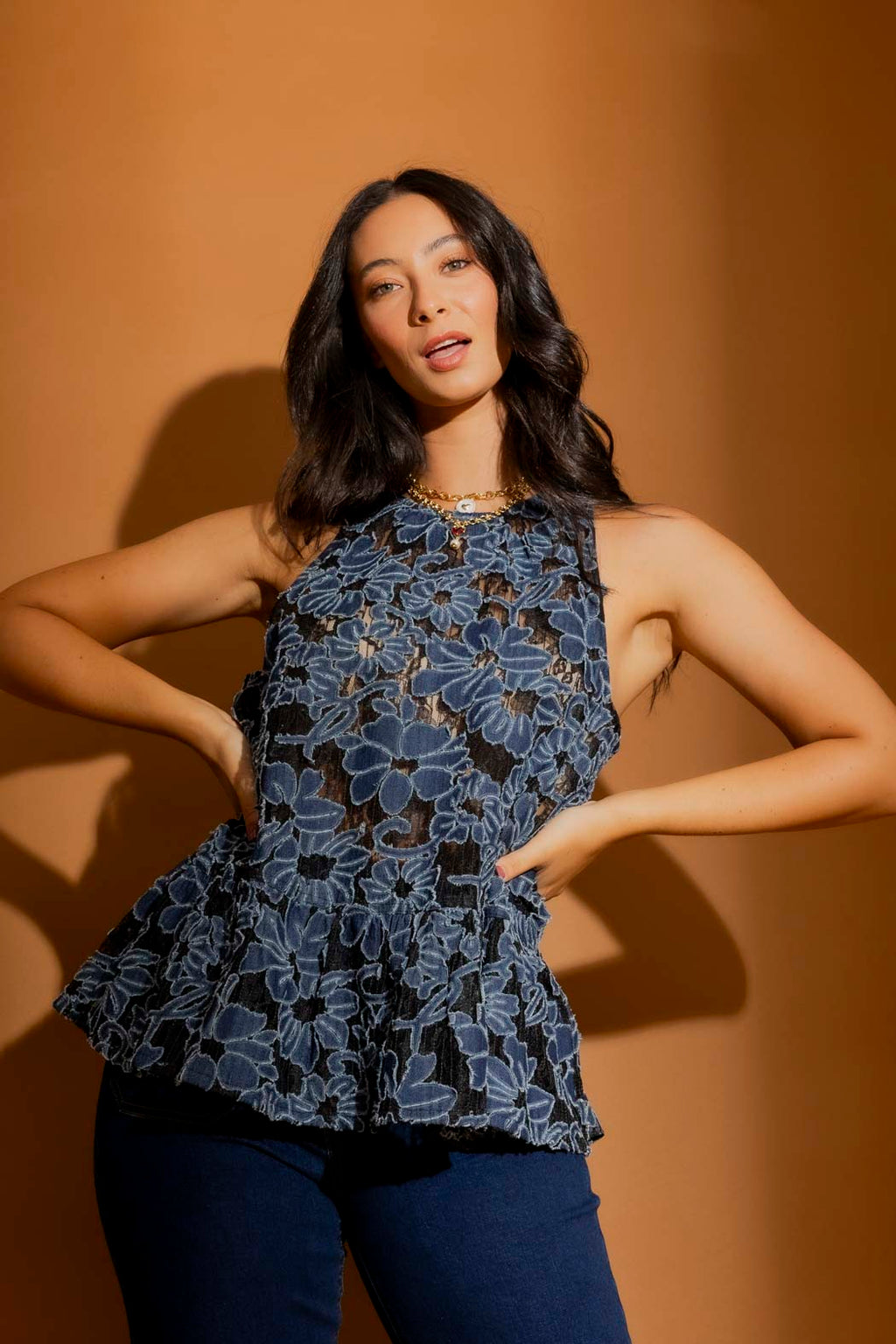 Denim Lace Frill Top