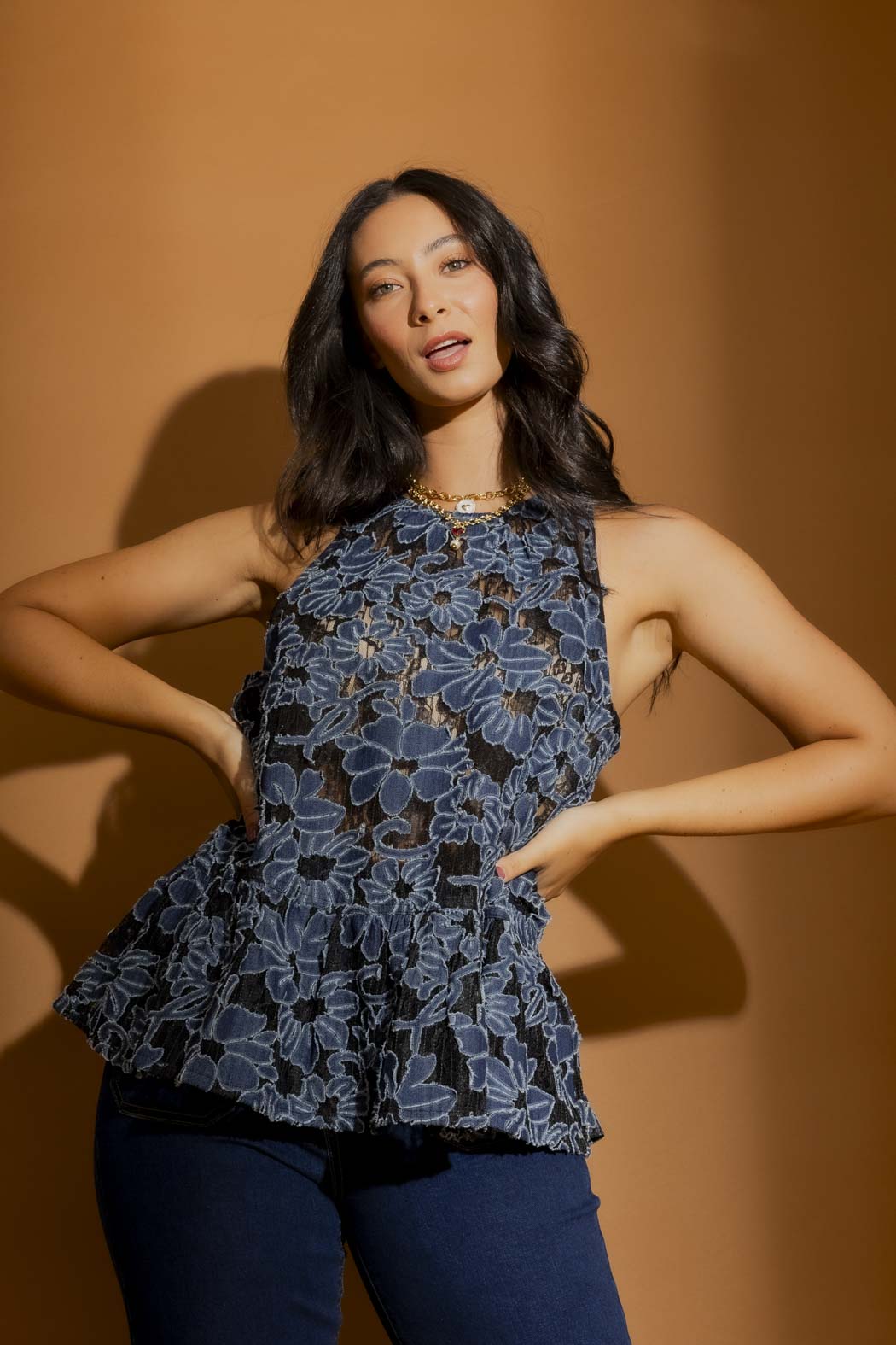 Denim Lace Frill Top
