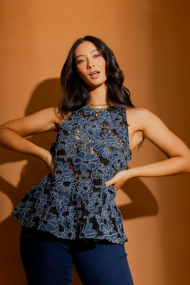 Denim Lace Frill Top