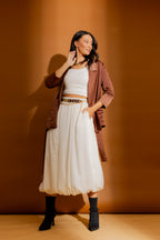 Chocolate Embossed Midi Trench