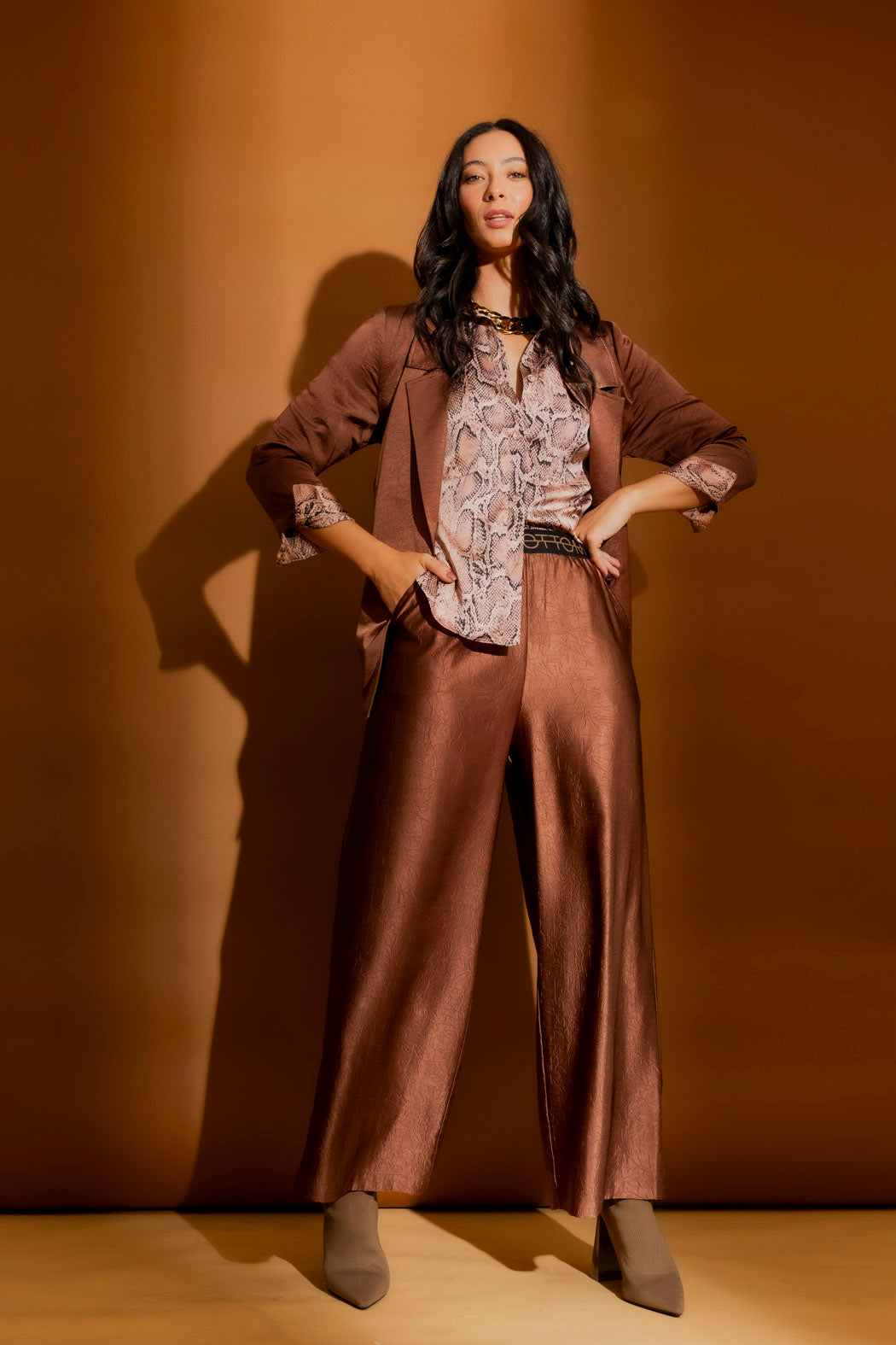 Chocolate Embossed Pull On Pant