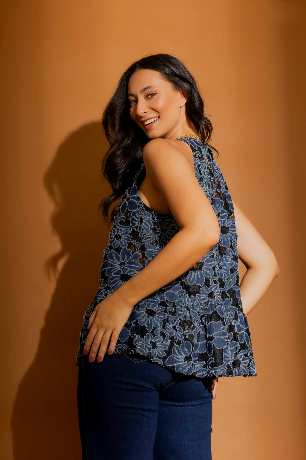 Denim Lace Frill Top
