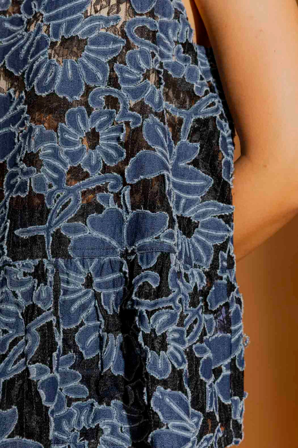 Denim Lace Frill Top