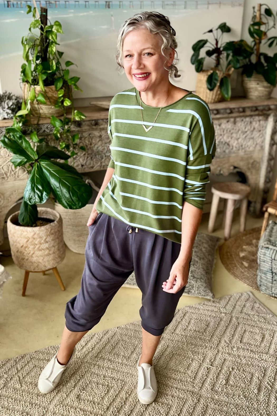 Khaki/Blue Fine Stripe Knit Khaki/Blue S