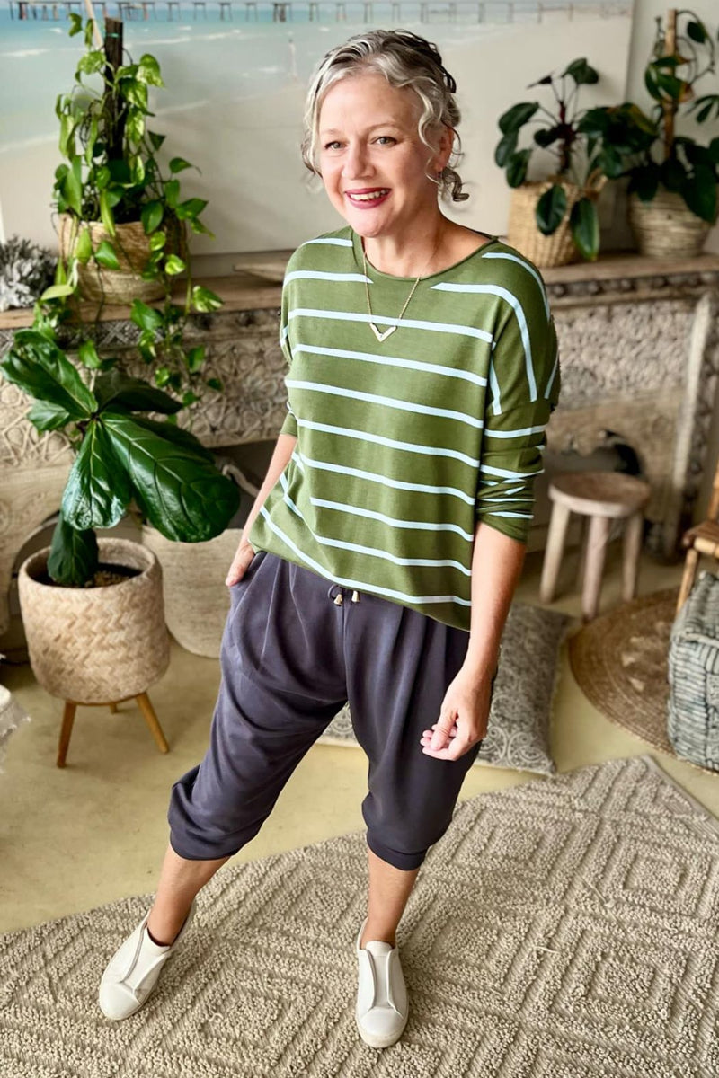 Khaki/Blue Fine Stripe Knit Khaki/Blue S