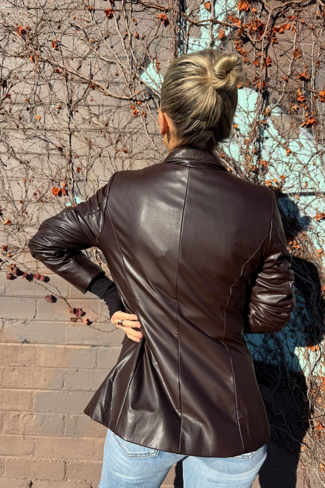 Coffee Croc Coated Sisca Blazer