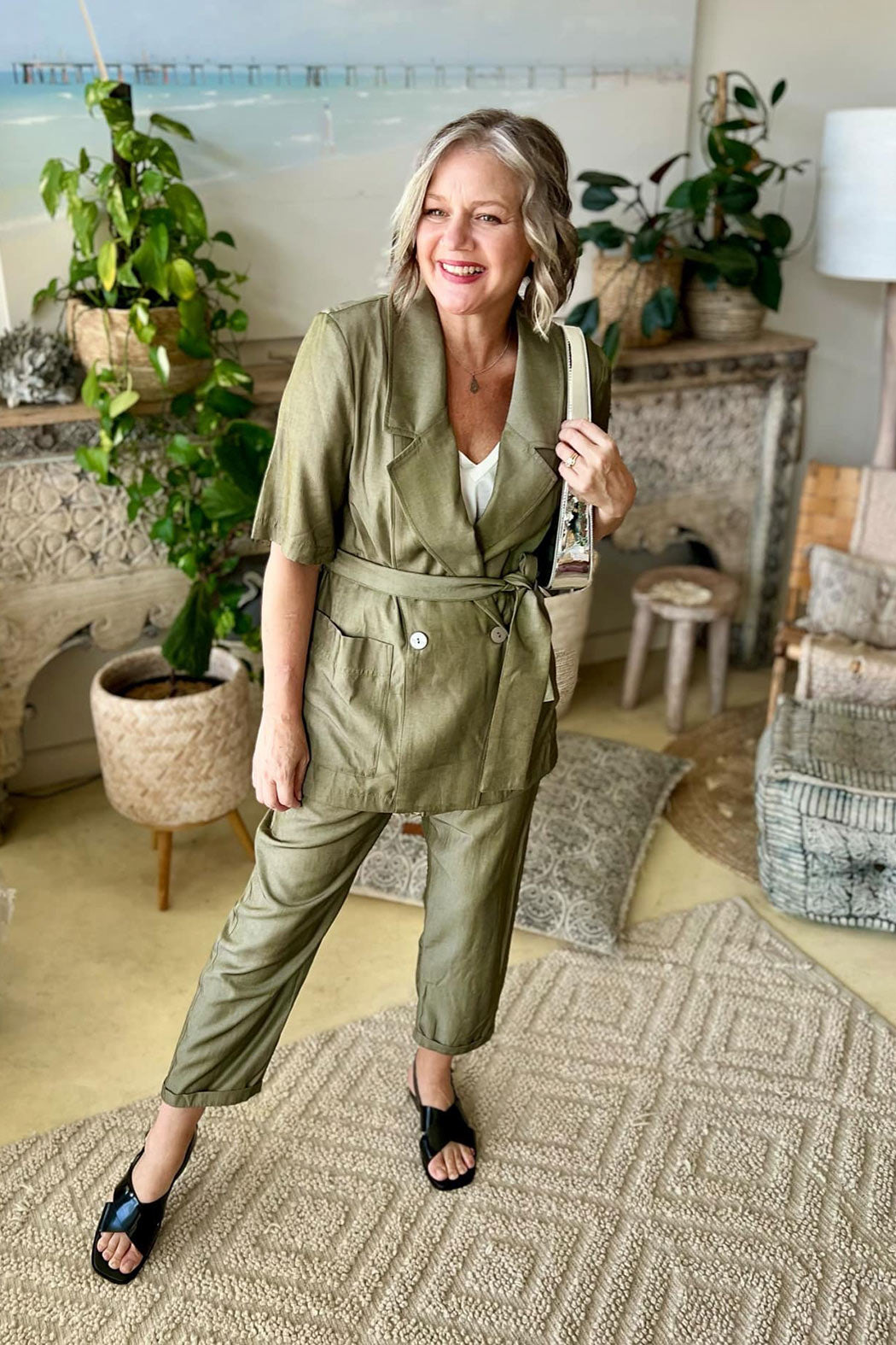 Khaki Shot Midi Trench